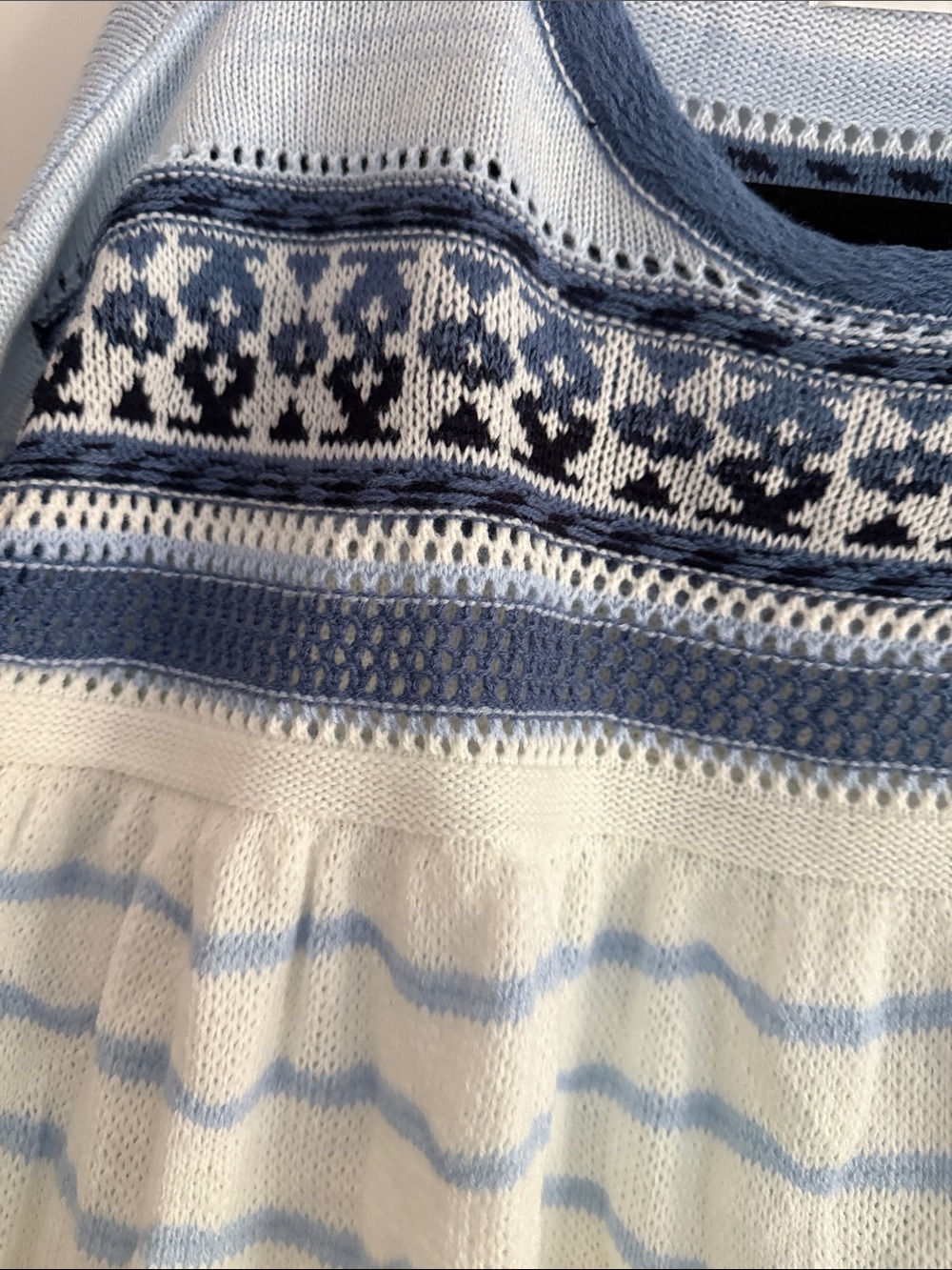Altar’d State NWOT Fair Isle Pointelle Blue & Ivory Cropped Sweater - Picture 5 of 6